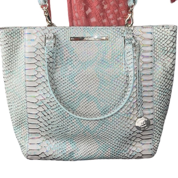 Brahmin Harrison Carryall Python Opal Green Seville Leather Bag - Picture 2 of 9